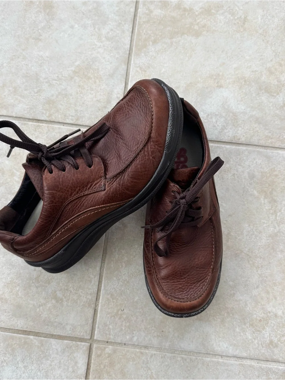 SAS Move On Brown Leather Walking Shoes Mens 7.5 W Lace Up Comfort Made In USA